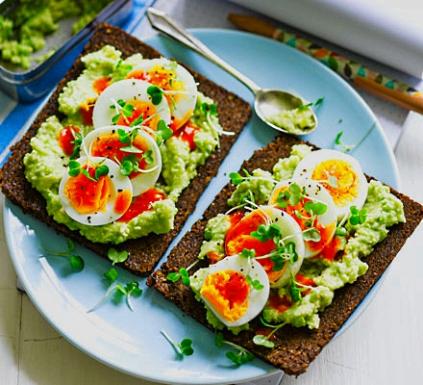Breakfast healthy Egg and avocado toast topper