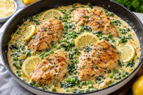 Creamy Lemon Chicken Skillet with Spinach & Peas