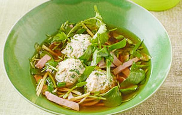 Chicken and Watercress Soup with Ginger and Smoked Ham Recipe