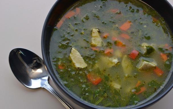 Chicken & Spinach Soup with Fresh Pesto