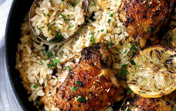 Chicken schnitzel with spiced rice