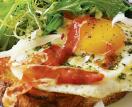 Garlic & Herb Fried Eggs on Toasts with Prosciutto Crisps