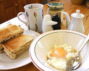 Healthy Soft-Cooked Eggs with Jam and Toast