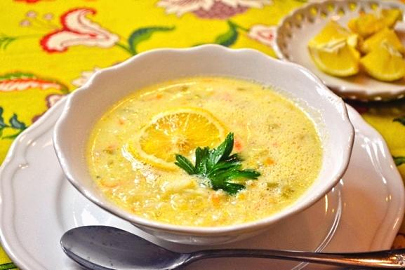 Healthy chicken broth with quinoa and preserved lemon