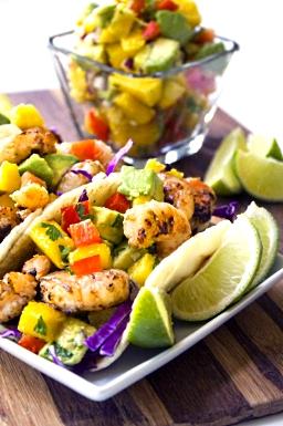 Healthy summer Chicken Tacos with Mango and Jicama Salad