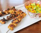 Chicken kebabs with mango salsa