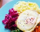 Sesame noodle plate with crispy fried egg