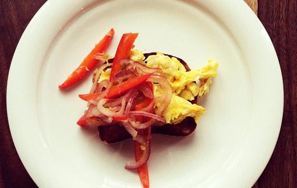 Sweet and Hot Pepper Open-Faced Egg Sandwiches