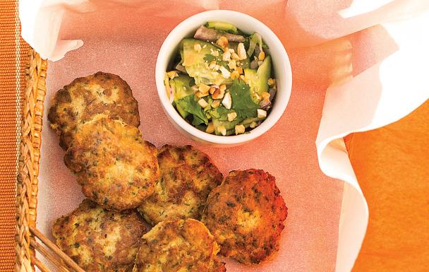 Thai chicken burgers with cucumber relish