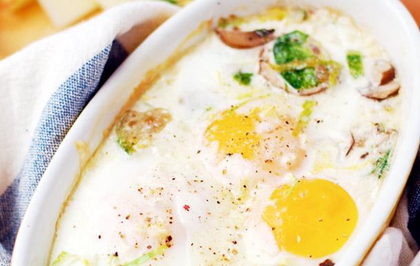 Baked Eggs with Brussels Sprouts and Mushrooms